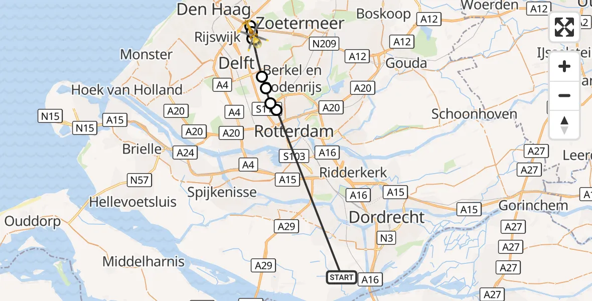 Vluchtroute Traumahelikopter Strijen - Nootdorp, 15 oktober 2026, 19:07
