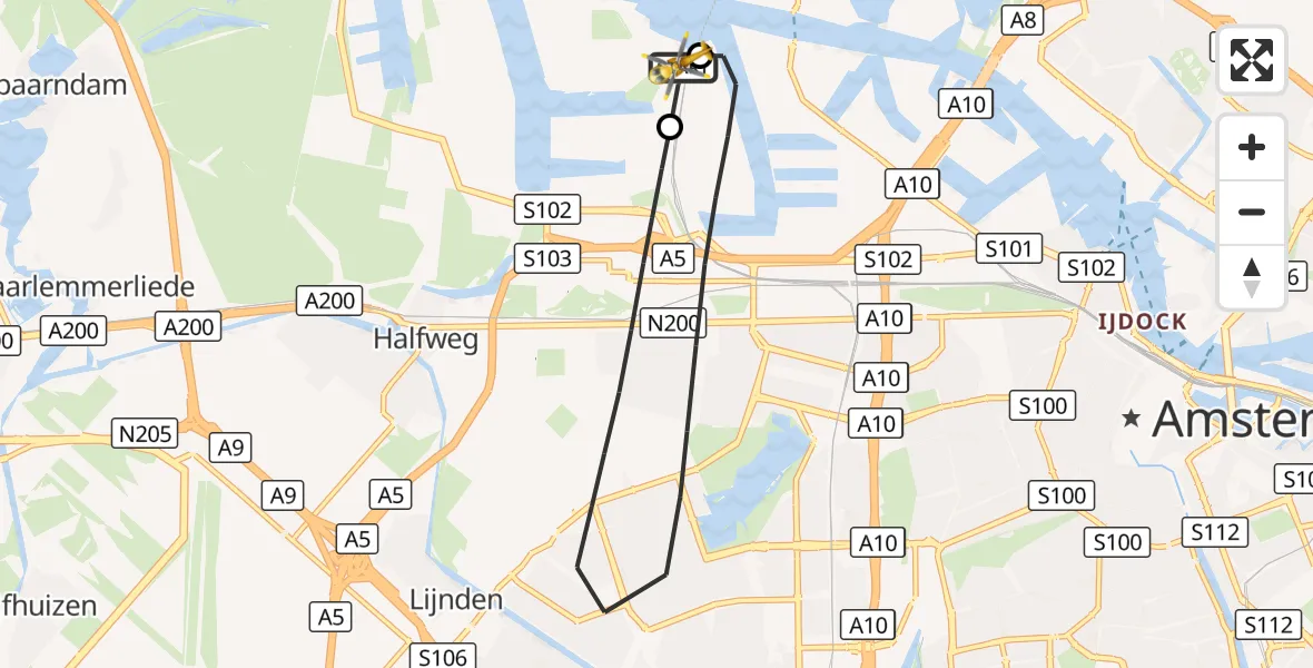 Vluchtroute Traumahelikopter Amsterdam Heliport - Amsterdam Heliport, 15 oktober 2026, 19:33