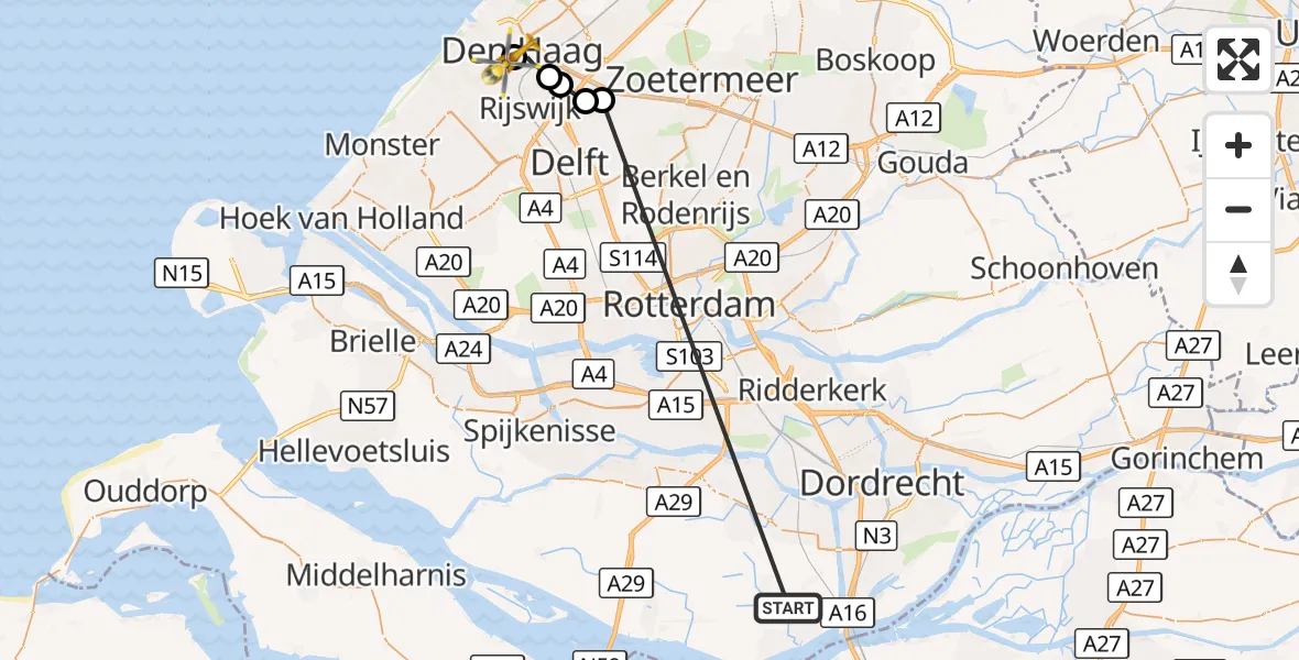 Vluchtroute Traumahelikopter Strijen - HMC Westeinde Heliport, 15 oktober 2026, 19:54