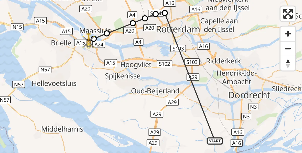 Vluchtroute Traumahelikopter Strijen - Rozenburg, 16 oktober 2026, 05:51