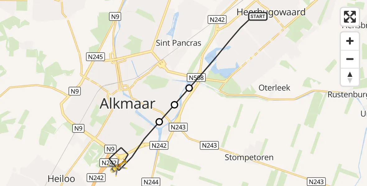 Vluchtroute Traumahelikopter Heerhugowaard - Alkmaar, 16 oktober 2026, 06:09