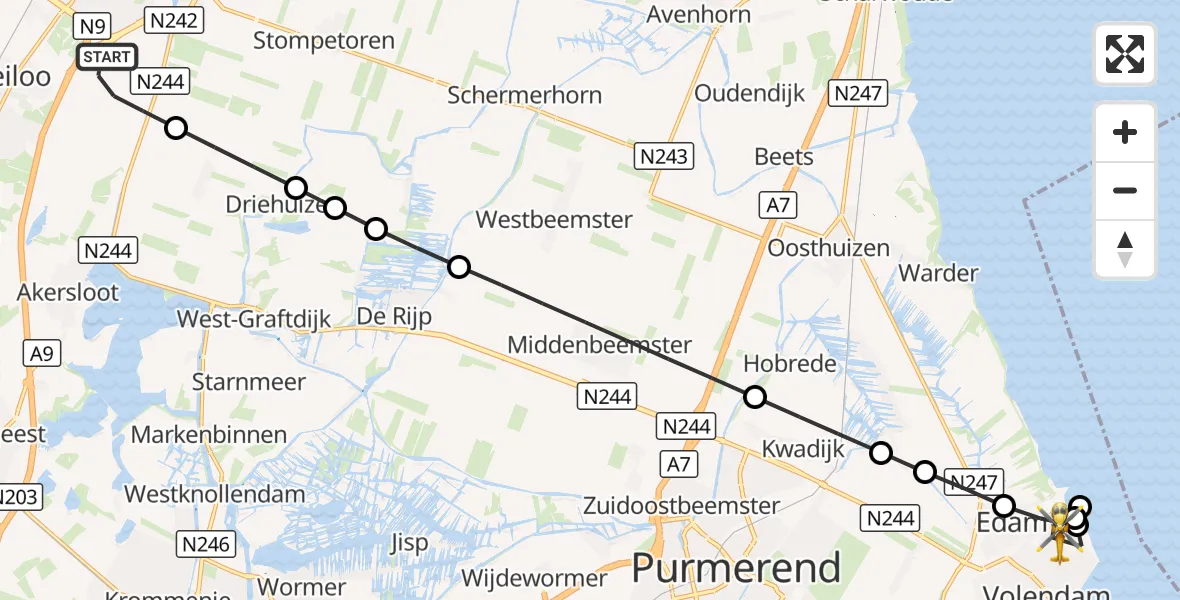 Vluchtroute Traumahelikopter Alkmaar - Volendam, 16 oktober 2026, 06:25