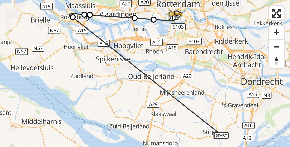 Vluchtroute Traumahelikopter Strijen - Erasmus MC, 16 oktober 2026, 07:19