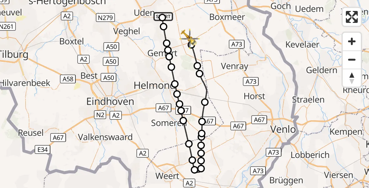 Vluchtroute Traumahelikopter Vliegbasis Volkel - Oploo, 16 oktober 2026, 07:33