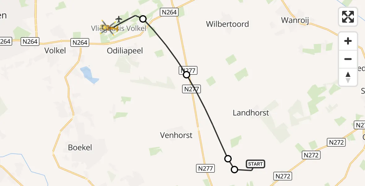 Vluchtroute Traumahelikopter Oploo - Vliegbasis Volkel, 16 oktober 2026, 08:25