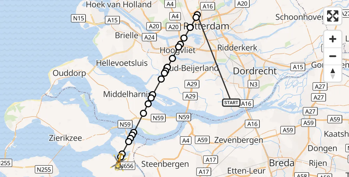 Vluchtroute Traumahelikopter Strijen - Sint-Annaland, 16 oktober 2026, 09:03