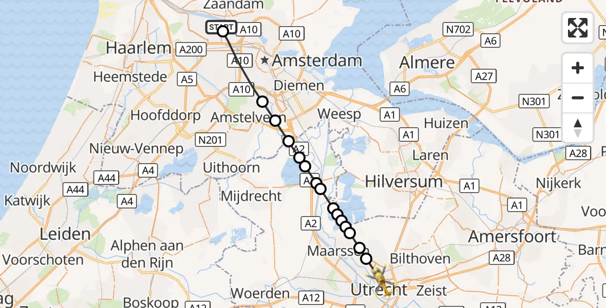 Vluchtroute Traumahelikopter Amsterdam Heliport - Utrecht, 16 oktober 2026, 09:25