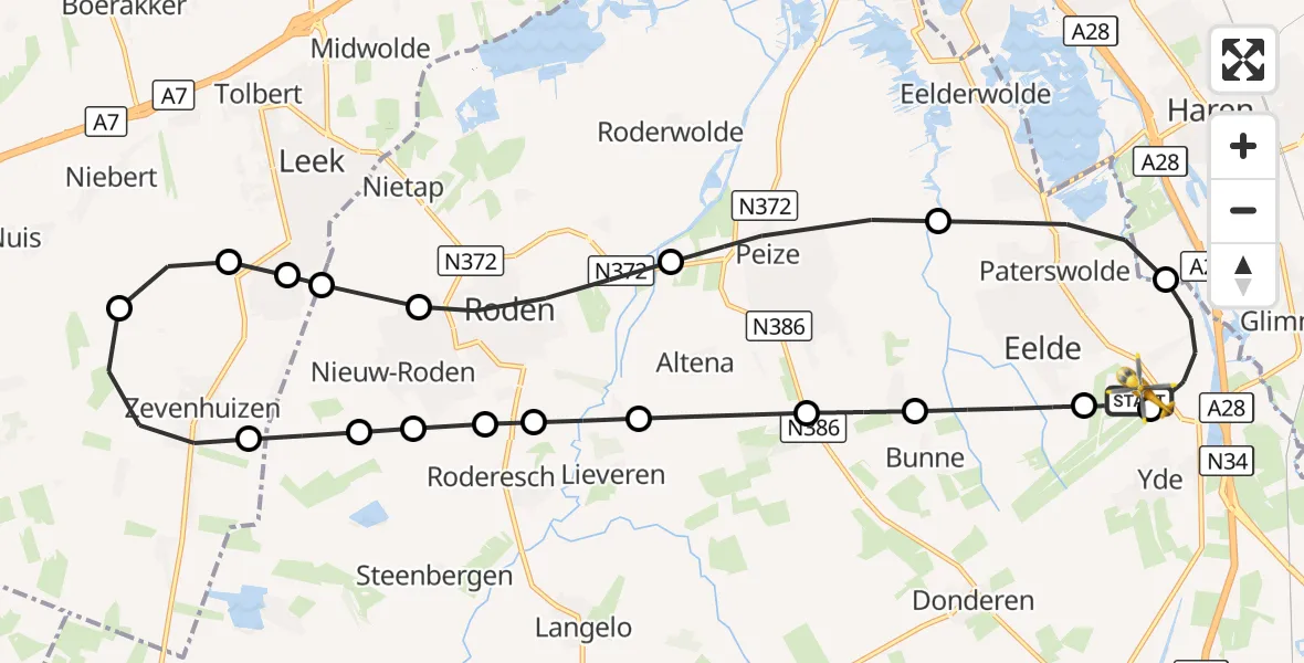 Vluchtroute Traumahelikopter Groningen Airport Eelde - Groningen Airport Eelde, 16 oktober 2026, 09:59
