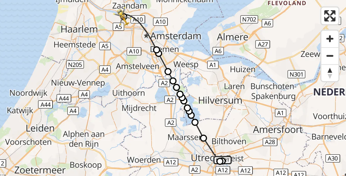Vluchtroute Traumahelikopter Universitair Medisch Centrum Utrecht - Amsterdam Heliport, 16 oktober 2026, 10:08