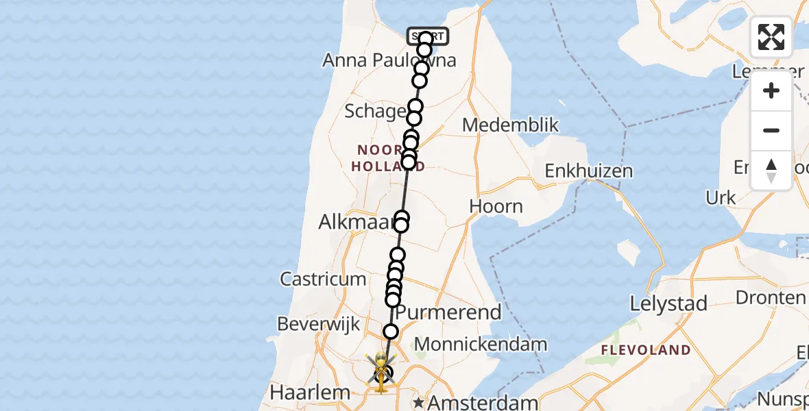 Vluchtroute Traumahelikopter Westerland - Amsterdam Heliport, 16 oktober 2026, 11:54