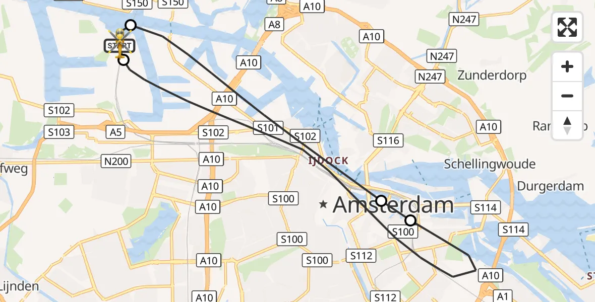 Vluchtroute Traumahelikopter Amsterdam Heliport - Amsterdam Heliport, 16 oktober 2026, 13:42