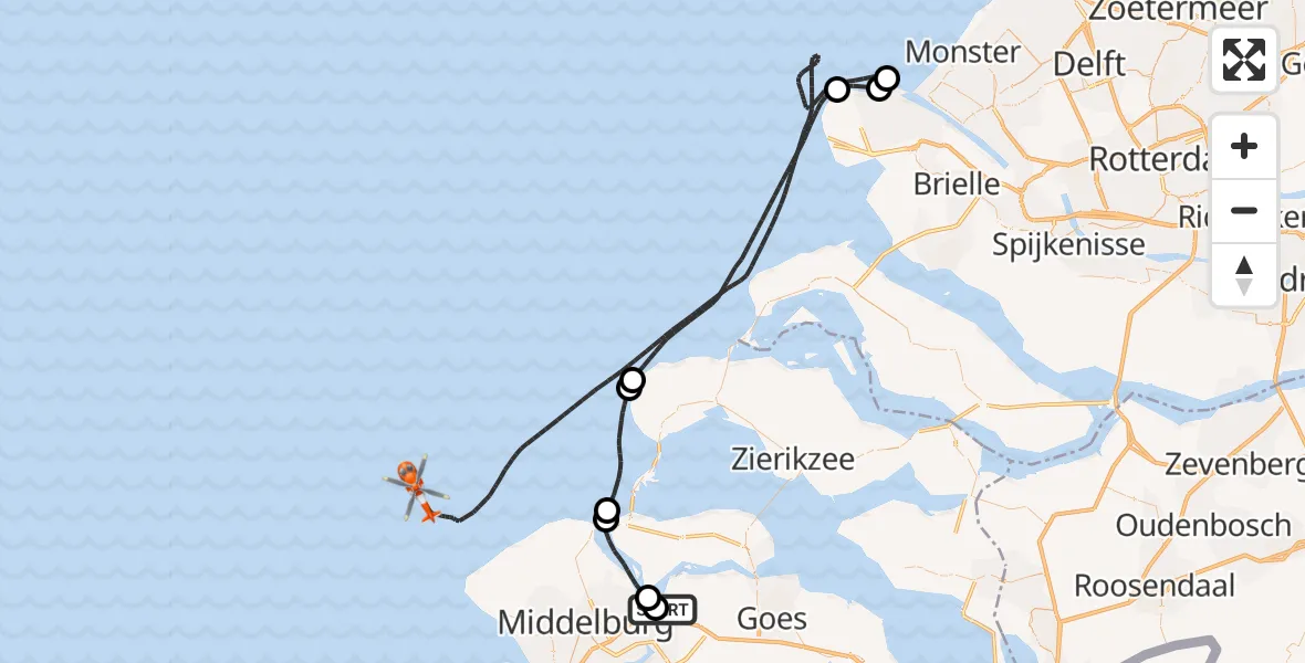 Vluchtroute Kustwachthelikopter Vliegveld Midden-Zeeland - Noordzee, 16 oktober 2026, 15:09