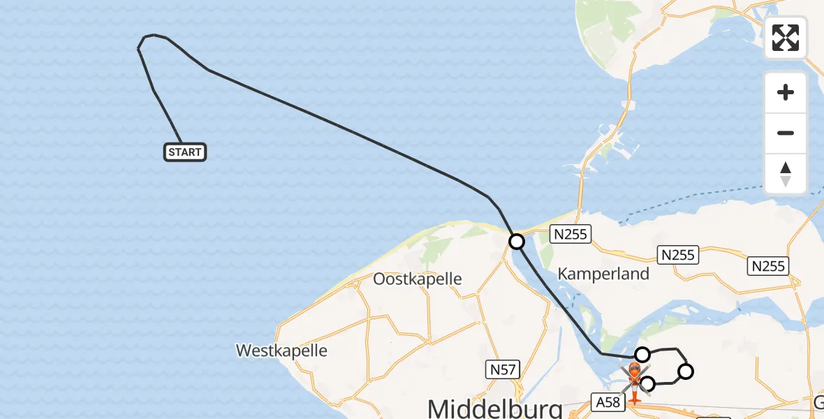 Vluchtroute Kustwachthelikopter Noordzee - Vliegveld Midden-Zeeland, 16 oktober 2026, 16:18