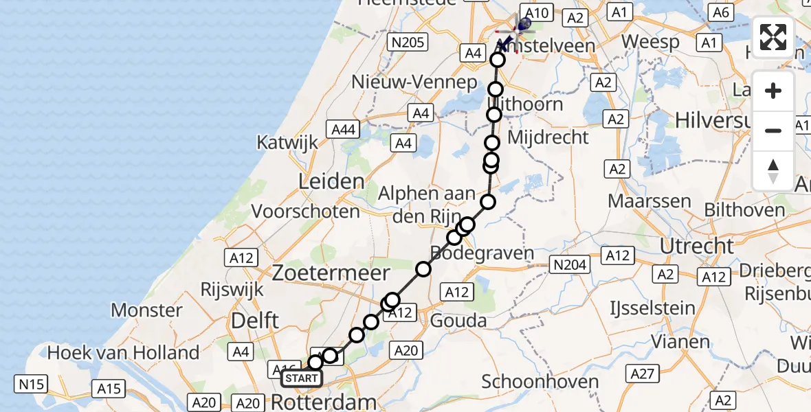 Vluchtroute Politiehelikopter Rotterdam The Hague Airport - Amsterdam Vliegveld Schiphol, 16 oktober 2026, 18:54
