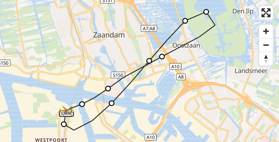 Vluchtroute Traumahelikopter Amsterdam Heliport - Amsterdam Heliport, 17 oktober 2026, 06:12