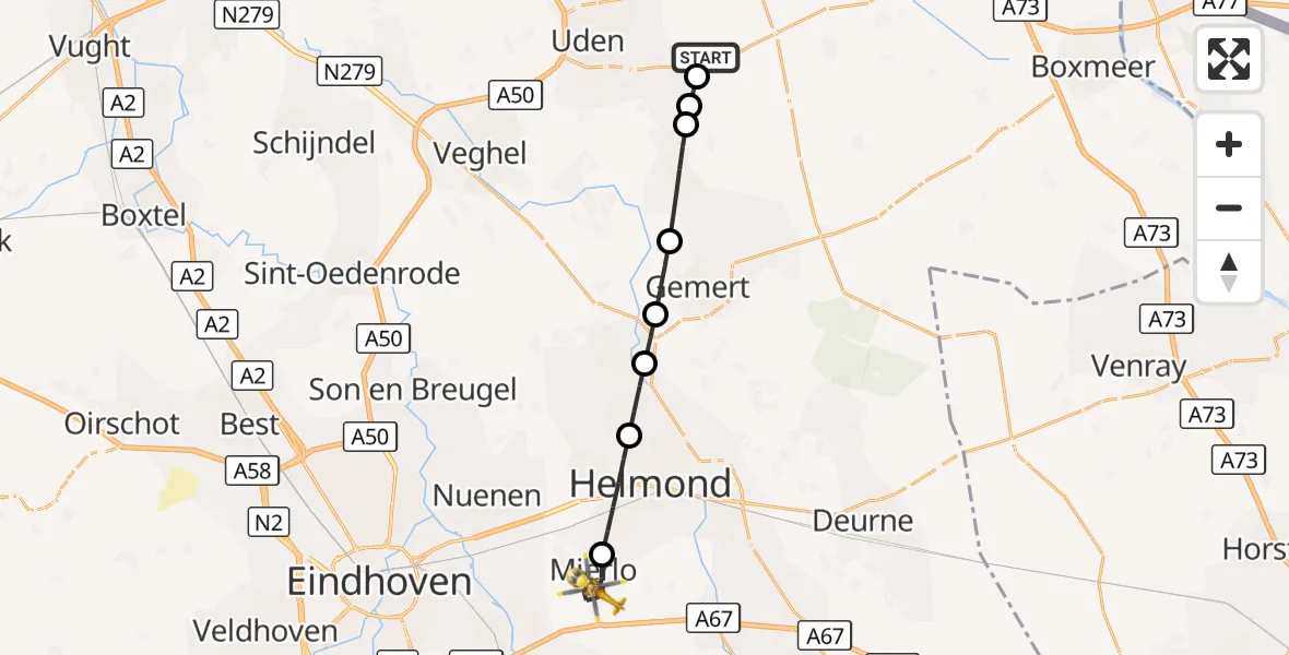 Vluchtroute Traumahelikopter Vliegbasis Volkel - Mierlo, 17 oktober 2026, 07:33