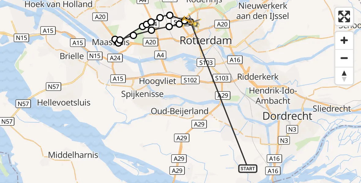 Vluchtroute Traumahelikopter Strijen - Rotterdam The Hague Airport, 17 oktober 2026, 08:42