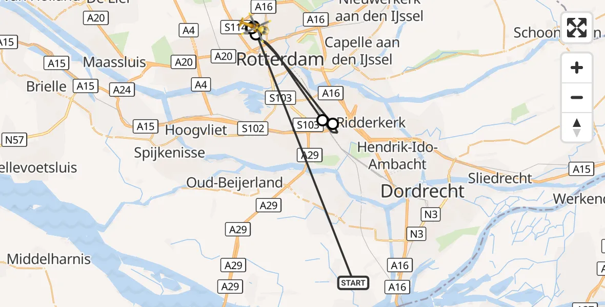 Vluchtroute Traumahelikopter Strijen - Rotterdam The Hague Airport, 17 oktober 2026, 09:48