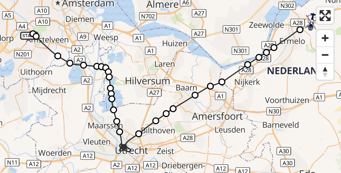 Vluchtroute Politiehelikopter Amsterdam Vliegveld Schiphol - Harderwijk, 17 oktober 2026, 09:51
