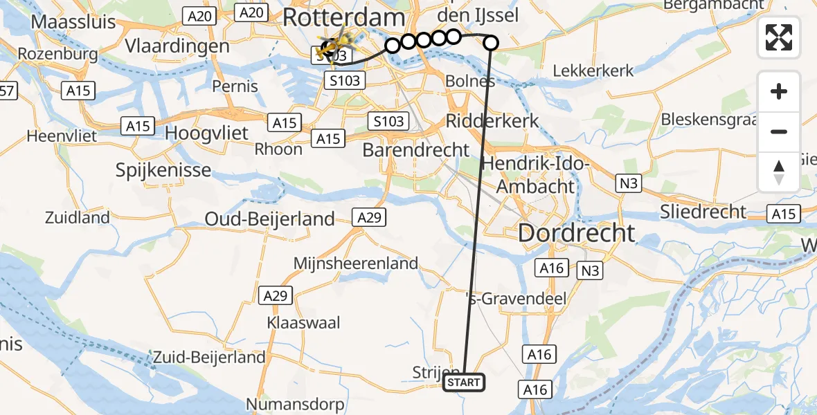 Vluchtroute Traumahelikopter Strijen - Erasmus MC, 17 oktober 2026, 10:39