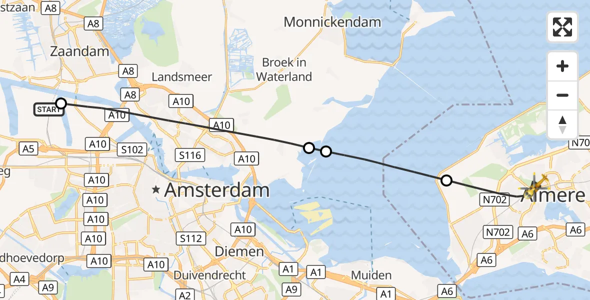 Vluchtroute Traumahelikopter Amsterdam Heliport - Almere, 17 oktober 2026, 10:42