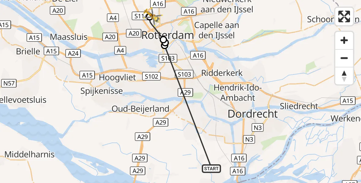 Vluchtroute Traumahelikopter Strijen - Rotterdam The Hague Airport, 17 oktober 2026, 11:15