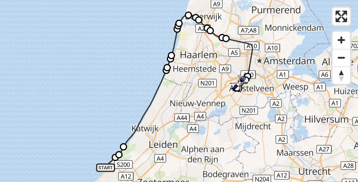 Vluchtroute Politiehelikopter Noordzee - Amsterdam Vliegveld Schiphol, 17 oktober 2026, 11:31