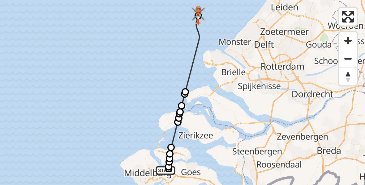 Vluchtroute Kustwachthelikopter Vliegveld Midden-Zeeland - P18-A Heliport, 17 oktober 2026, 11:39