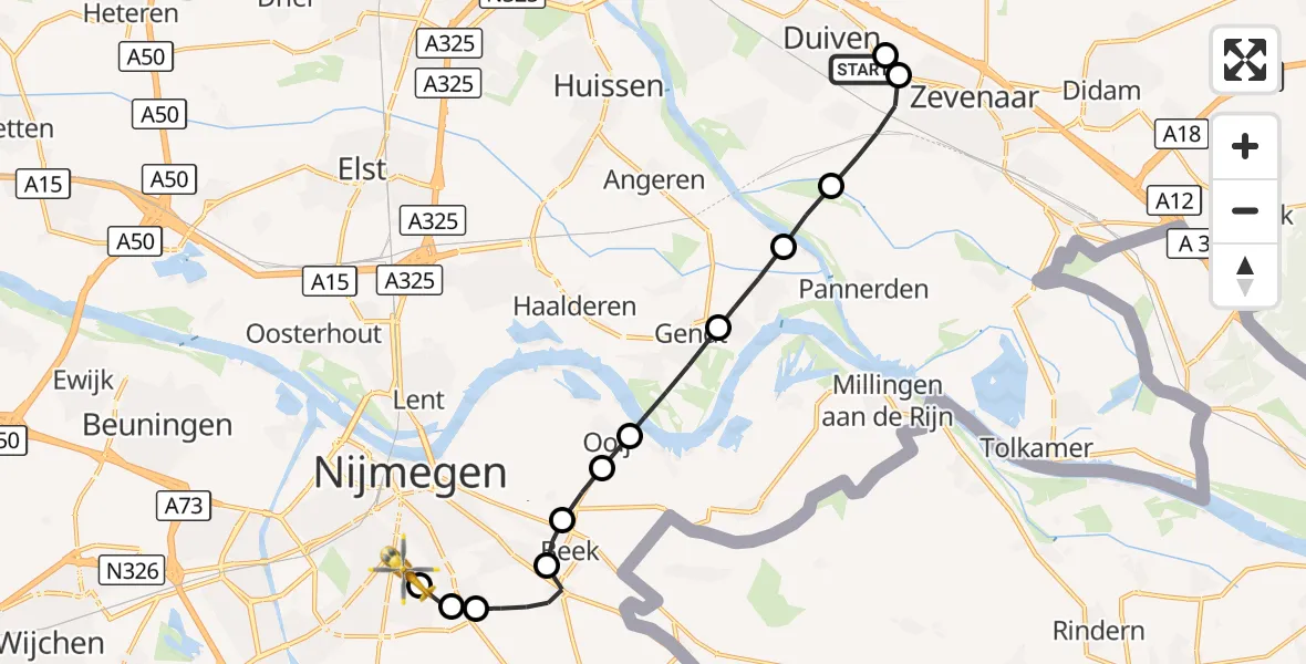 Vluchtroute Traumahelikopter Groessen - Radboud University Medical Center Heliport, 17 oktober 2026, 12:16