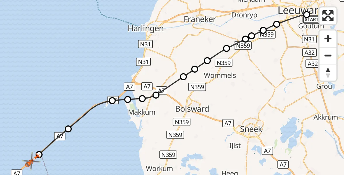 Vluchtroute Kustwachthelikopter Leeuwarden Medical Center Heliport - IJsselmeer, 17 oktober 2026, 12:47