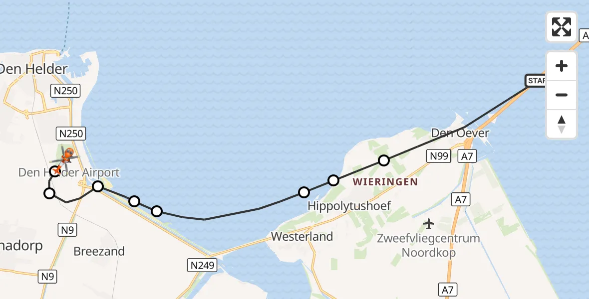 Vluchtroute Kustwachthelikopter Den Oever - Militair vliegveld De Kooy / Den Helder Airport, 17 oktober 2026, 13:13