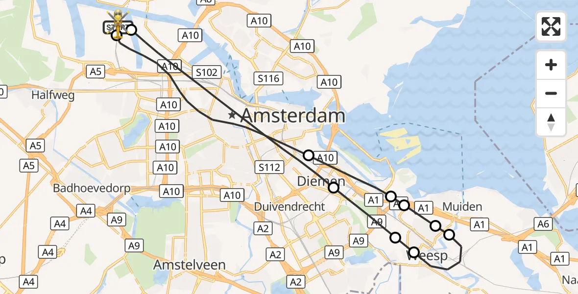 Vluchtroute Traumahelikopter Amsterdam Heliport - Amsterdam Heliport, 17 oktober 2026, 13:22