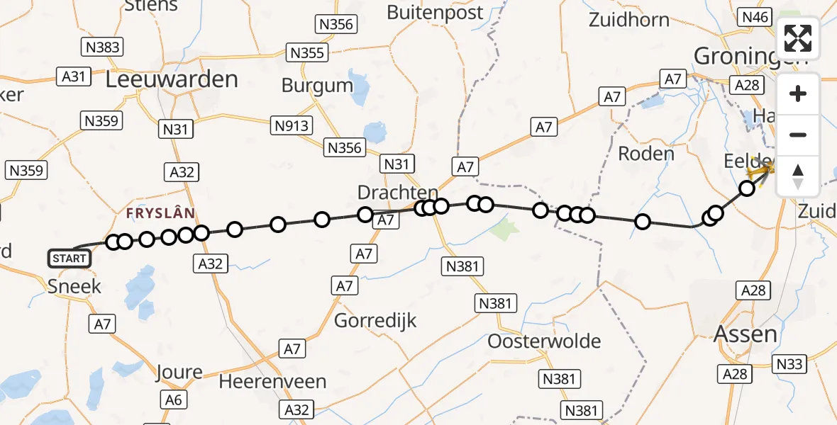 Vluchtroute Traumahelikopter Scharnegoutum - Groningen Airport Eelde, 17 oktober 2026, 14:01