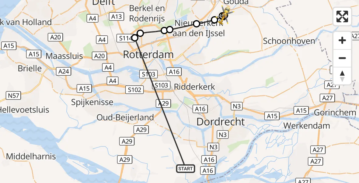Vluchtroute Traumahelikopter Strijen - Gouderak, 17 oktober 2026, 14:26
