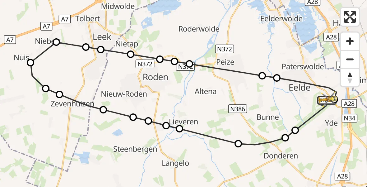 Vluchtroute Traumahelikopter Groningen Airport Eelde - Groningen Airport Eelde, 17 oktober 2026, 14:41