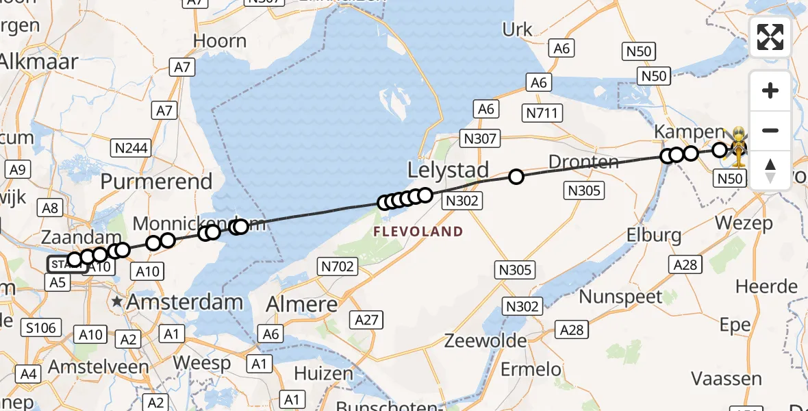 Vluchtroute Traumahelikopter Amsterdam Heliport - 's-Heerenbroek, 17 oktober 2026, 15:12