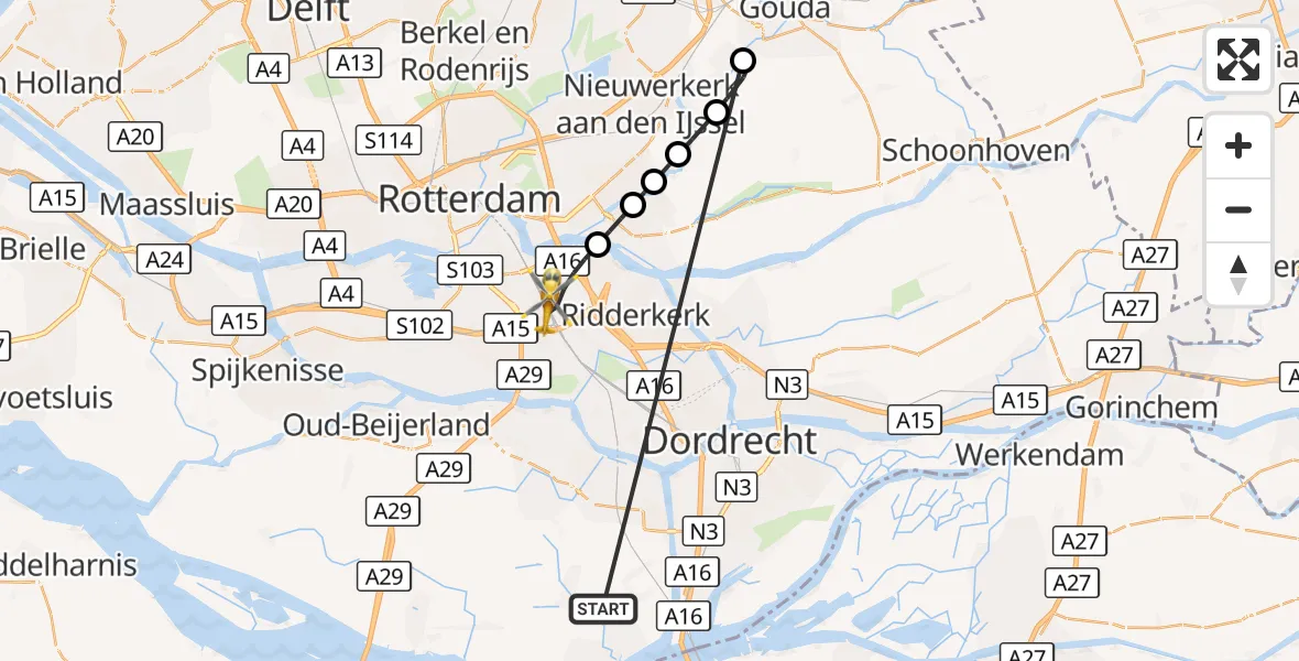 Vluchtroute Traumahelikopter Strijen - Rotterdam, 17 oktober 2026, 15:15
