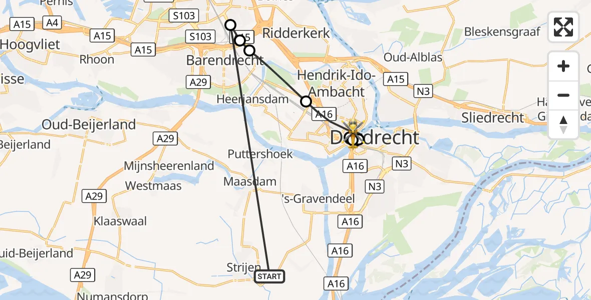 Vluchtroute Traumahelikopter Strijen - Zwijndrecht, 17 oktober 2026, 15:40