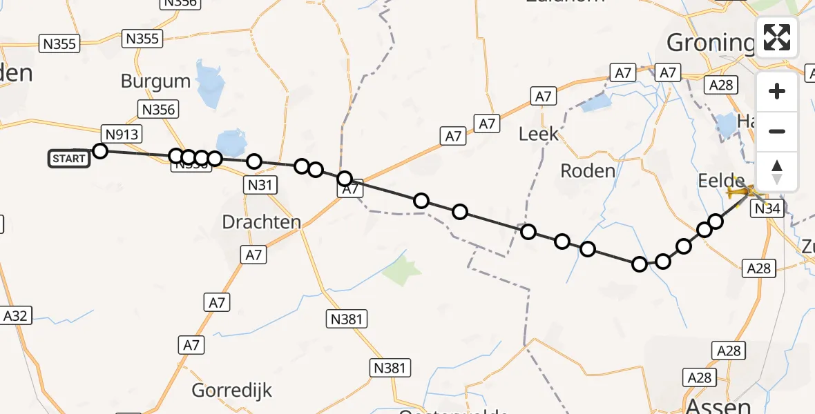 Vluchtroute Traumahelikopter Warten - Groningen Airport Eelde, 17 oktober 2026, 15:44