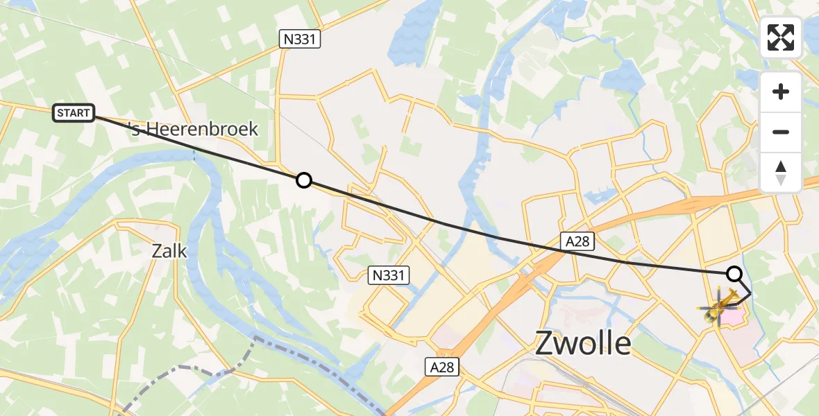 Vluchtroute Traumahelikopter 's-Heerenbroek - Isala Hospital Zwolle Heliport, 17 oktober 2026, 15:55