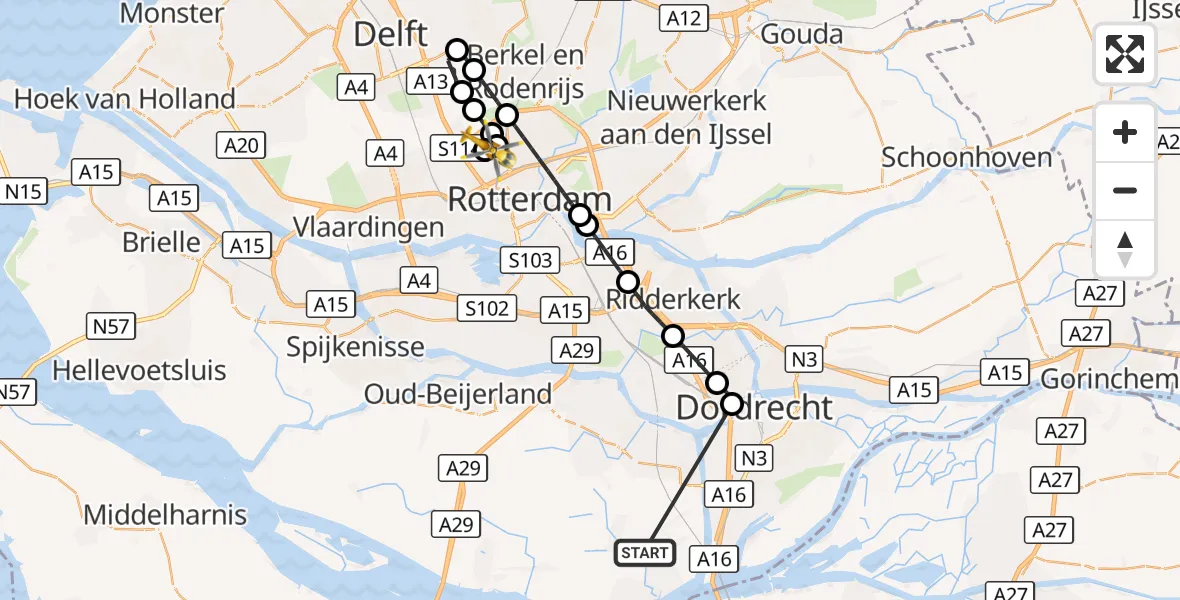Vluchtroute Traumahelikopter Strijen - Rotterdam The Hague Airport, 17 oktober 2026, 15:57
