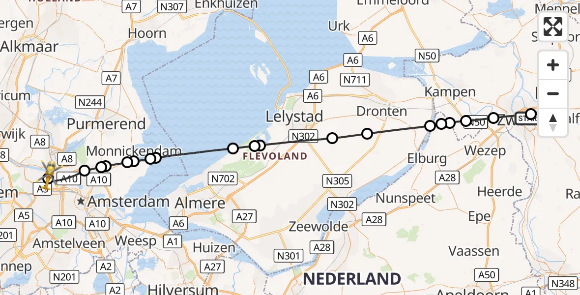 Vluchtroute Traumahelikopter Isala Hospital Zwolle Heliport - Amsterdam Heliport, 17 oktober 2026, 16:15