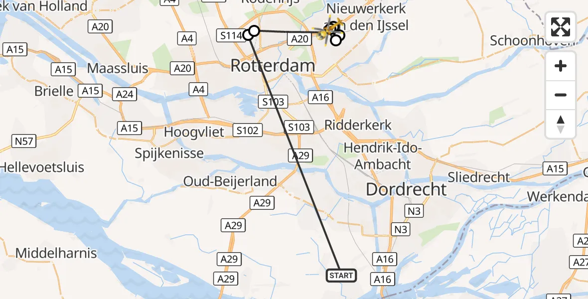 Vluchtroute Traumahelikopter Strijen - Rotterdam, 17 oktober 2026, 16:56
