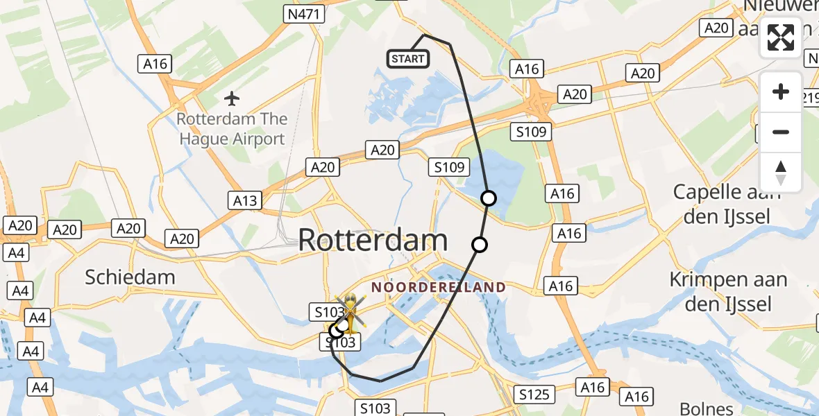 Vluchtroute Traumahelikopter Rotterdam - Erasmus MC, 17 oktober 2026, 17:39