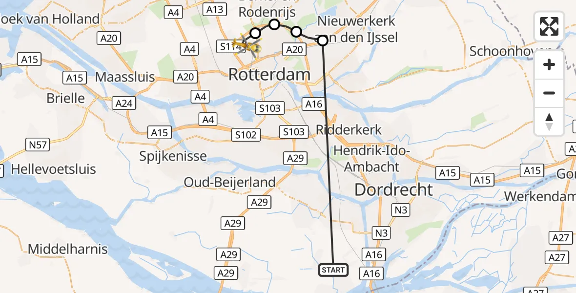 Vluchtroute Traumahelikopter Strijen - Rotterdam The Hague Airport, 17 oktober 2026, 17:40