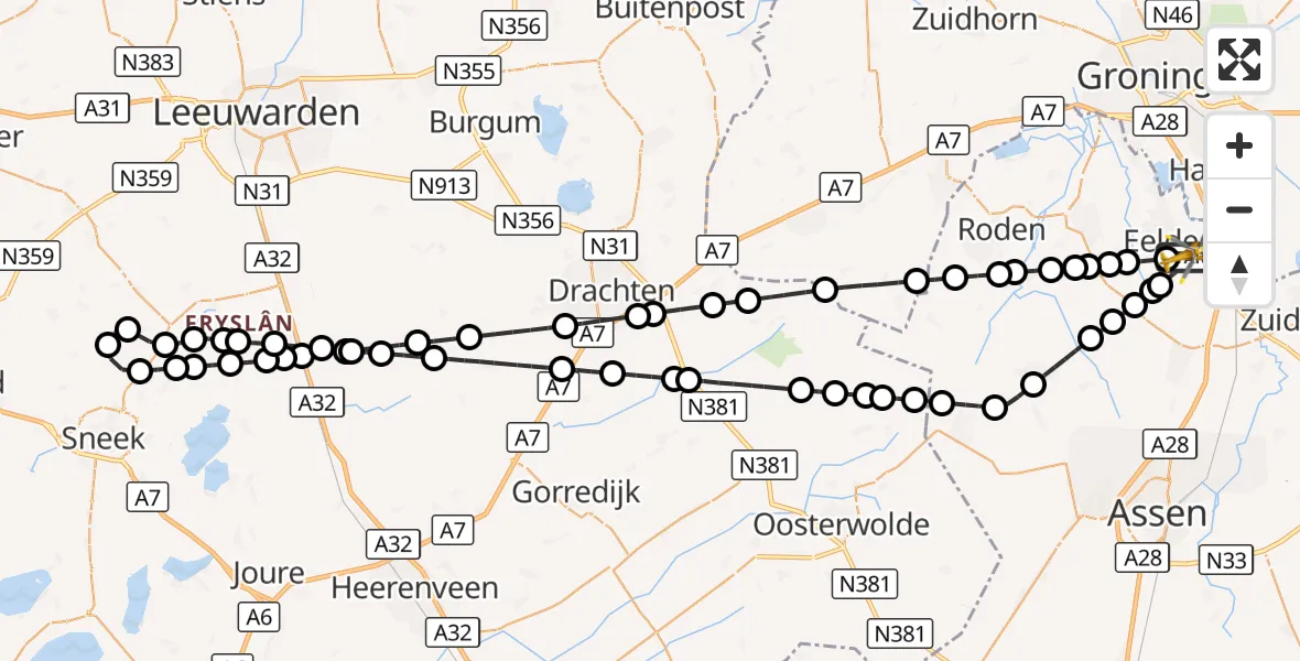 Vluchtroute Traumahelikopter Groningen Airport Eelde - Groningen Airport Eelde, 17 oktober 2026, 17:55
