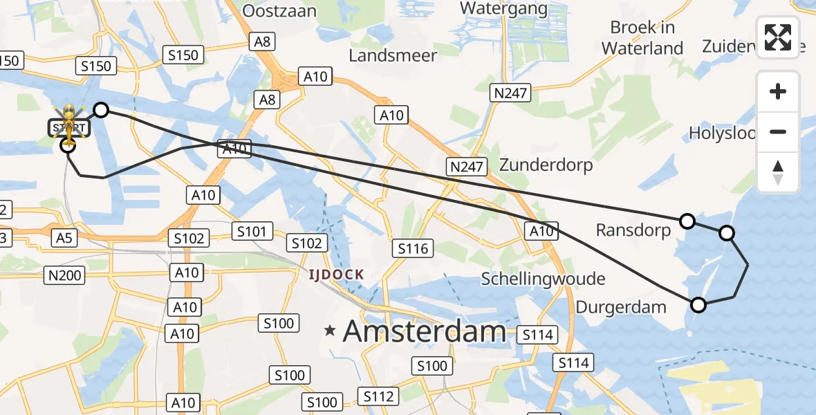 Vluchtroute Traumahelikopter Amsterdam Heliport - Amsterdam Heliport, 17 oktober 2026, 19:20