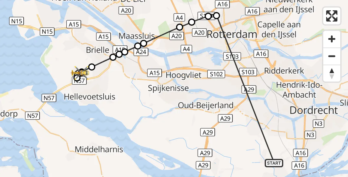 Vluchtroute Traumahelikopter Strijen - Rockanje, 17 oktober 2026, 19:30