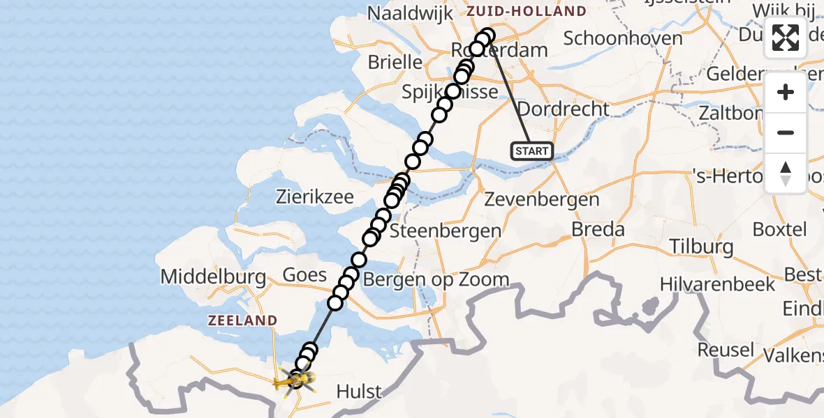 Vluchtroute Traumahelikopter Strijen - Terneuzen, 17 oktober 2026, 20:32