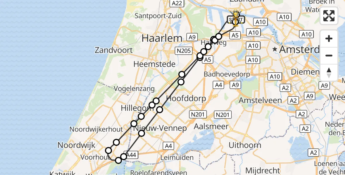 Vluchtroute Traumahelikopter Amsterdam Heliport - Amsterdam Heliport, 17 oktober 2026, 21:22
